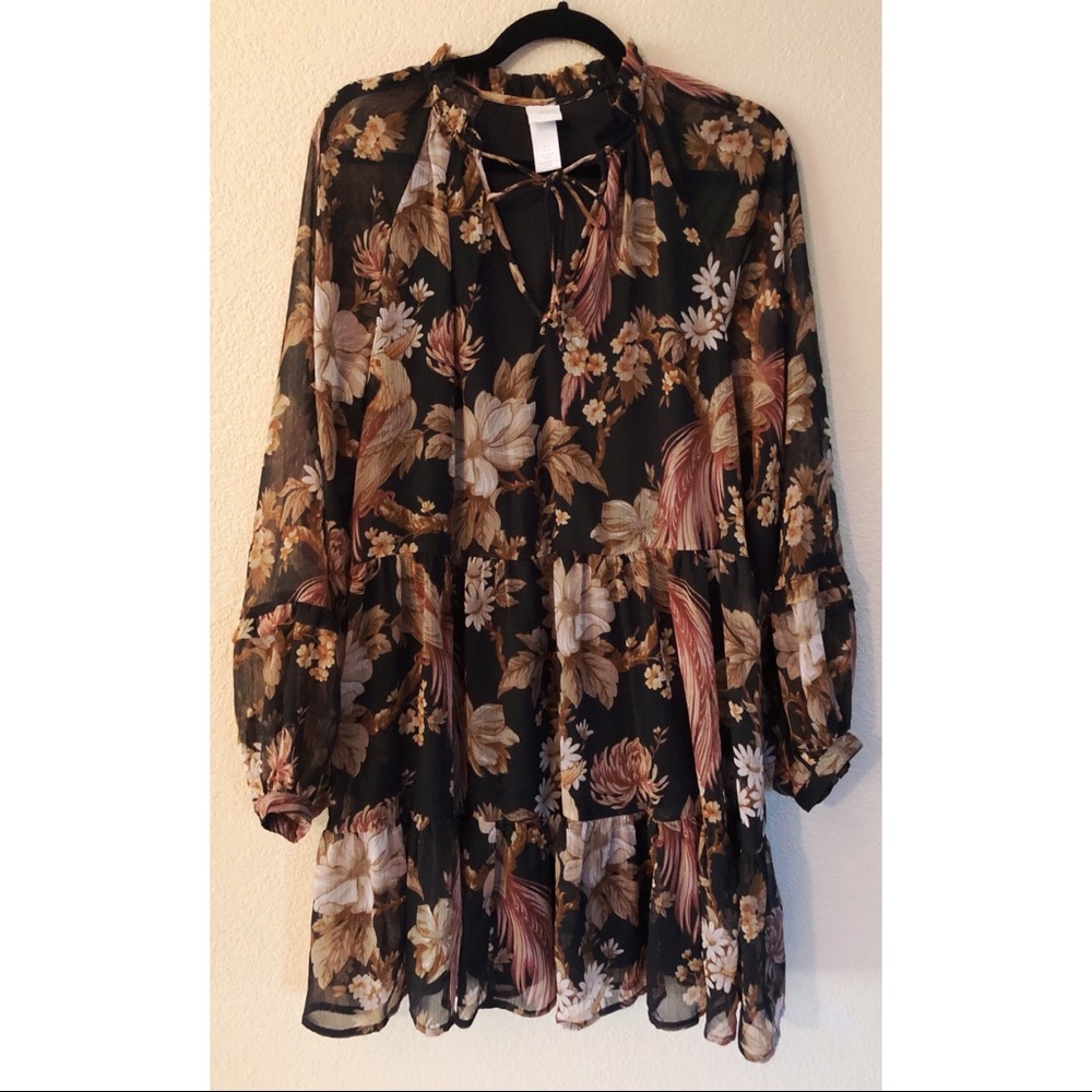 H&M Floral Tiered Dress with Balloon Sleeves